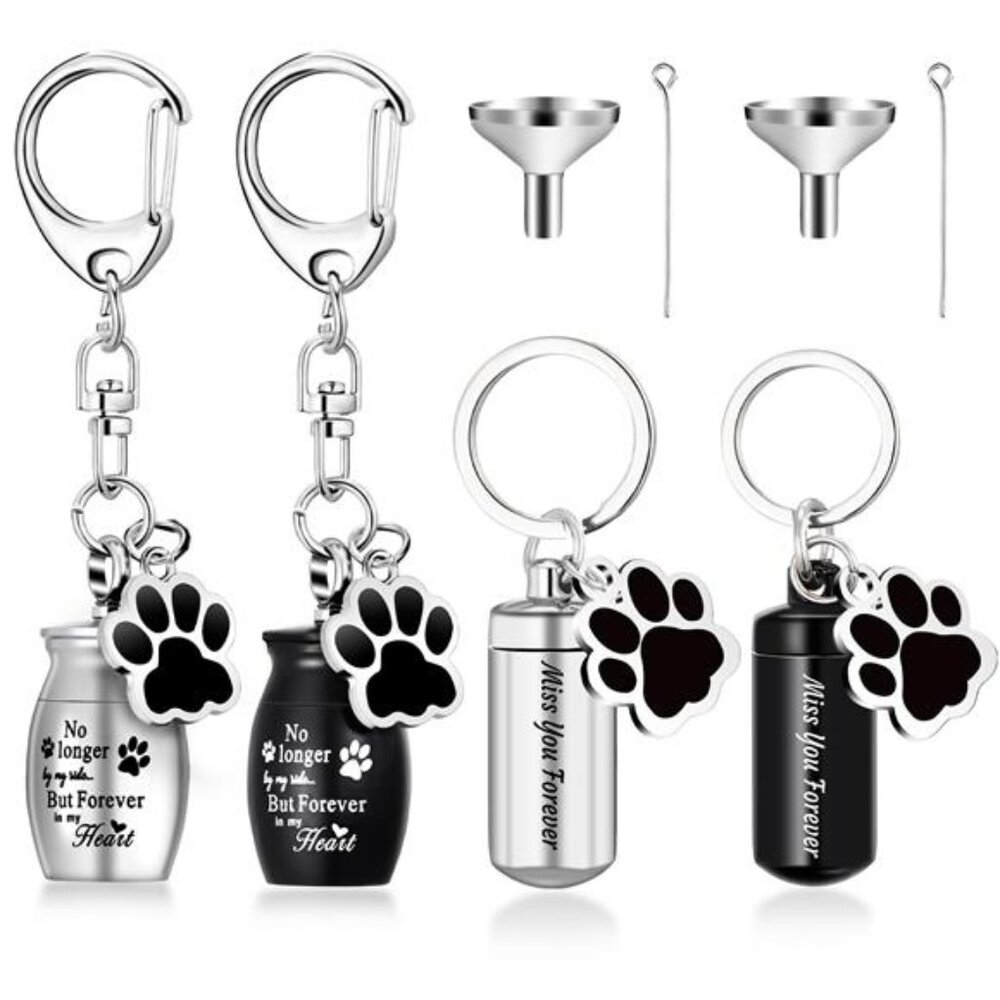 Pet Ashes Keepsake Keychain Stainless Steel Paw Urn Memorial Set 4 Pcs